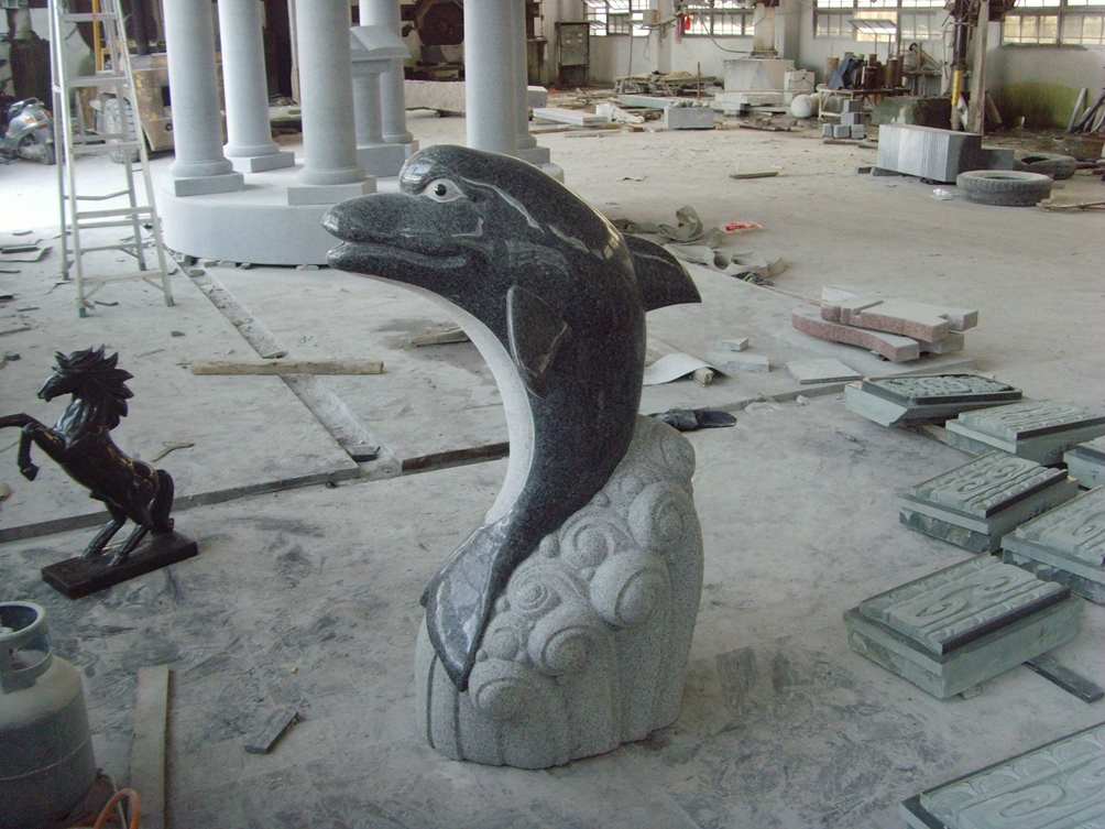 Carved Dolphin Stone Fountain